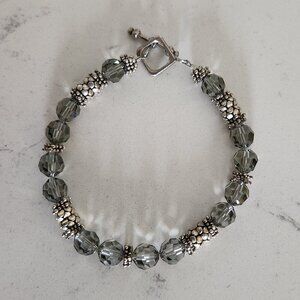 Vintage Silver Tone Charm Beads and Crystal Bracelet